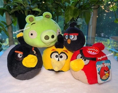 Angry Birds 5" Plush Toy Lot Yellow Red Black Bomb Green Pig Rovio Commonwealth  - Image 1 of 4