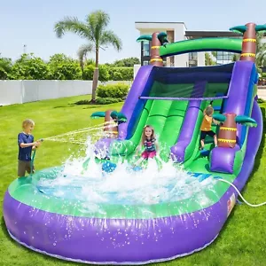 Commercial PVC Inflatable Bounce House Water Slide Purple With Blower for Kids - Picture 1 of 15