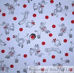 BonEful Fabric FQ Cotton Quilt White Red Polka Dot French Poodle Girl Dog France - Picture 1 of 13