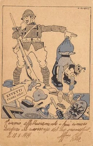 D1914) CARTOLINA WW1 FRANCHIGIA RUBINO EFFETTI FUORI USO LA TRADOTTA - Bild 1 von 2