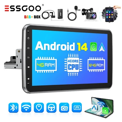 10" Android 14 DAB+ Carplay Autoradio GPS Nav 1 DIN 4+64G Drehbar Bildschirm Cam - Bild 1 von 4