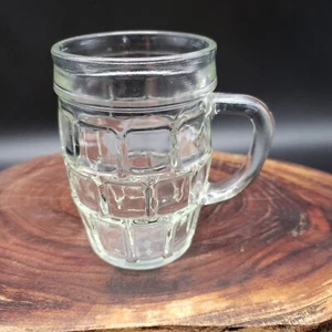 Libbey Clear Glass Mug 4" Grid Pattern 10 oz Thick Handle Pressed USA VTG - Picture 1 of 5