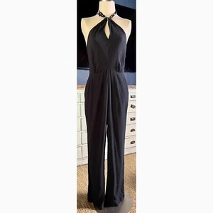 NWT New $238 Anthropologie Scotch & Soda Tie Neck Black Halter Jumpsuit M - Picture 1 of 12
