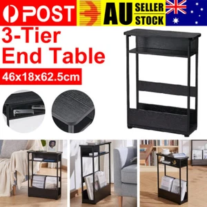 Narrow 7.1" Side Table with 3-Tier Magazine Rack Small Space End Table Gifts - Picture 1 of 6