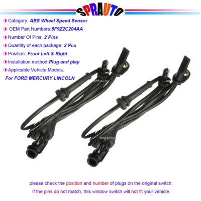Sensor de velocidad de rueda ABS delantero izquierdo y derecho para Ford TAURUS LINCOLN MKS 5F9Z2C204A Foto 1 de 4
