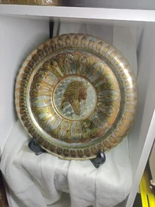 Copper 10.5" Serving Tray Wall Hanging Platter w Egyptian Motif - Picture 1 of 8