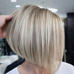 TISHINING Short Blonde Pixie Bob Wigs for White Women Side Part Layered Cute Bob - Picture 1 of 1