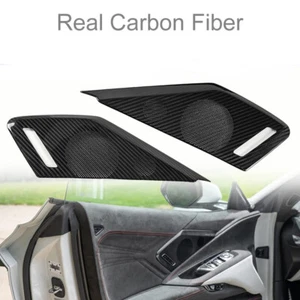 Real Carbon Fiber Door Sound Speaker Cover Trim For 2020 2021 22-23 C8 Corvette - Picture 1 of 9