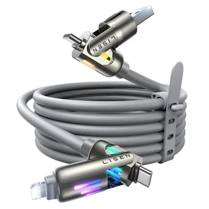 LISEN 240W Chubby USB C Cable, 4 in 1 Charging Cable (6.6FT) with Light, USB A/C - Picture 1 of 12