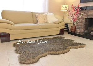 58x36" Black Tip Gray Coyote Plush Fur Rugs Bearskin Lodge Cabin Decor - Picture 1 of 4