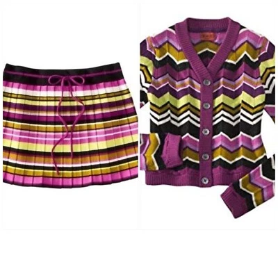 NUEVO CONJUNTO 7 8 M MISSONI para Target Falda Tejida Plisada Multicolor a Rayas SUÉTER Foto 1 de 4