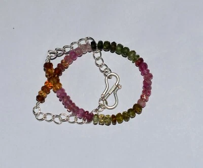 Tourmaline Gemstone Faceted Beads Multi-Color gemstone Jewelry 5"Bracelet T0026 - Image 1 of 4
