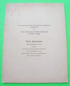 BILLETE DE ORO ORIGINAL 1912 FERROCARRIL DE SAN LUIS Y SAN FRANCISCO 54-pg acuerdo de fideicomiso - Imagen 1 de 6