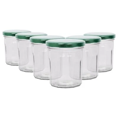 ARGON TABLEWARE 6x 250ml Glass Jam Jars with Green Lids Chutney Preserve Honey Pickle Storage