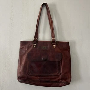 Pascado Brown Leather Purse Bag 15.5” X 11.5” X 3.5” Large Everyday Use India - Picture 1 of 18