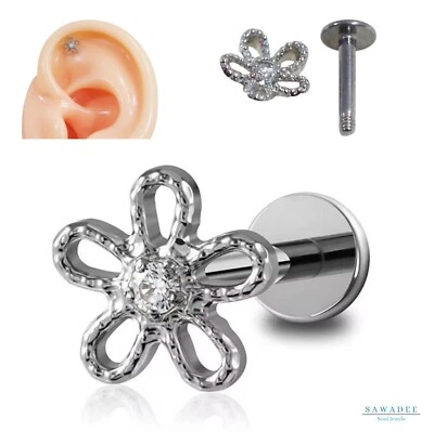 Fiorellino piercing orecchino a fiore in acciaio inx con zircone bianco per elix - Immagine 1 di 4