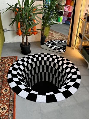 Alfombra de área 3D con agujero negro alfombra acolchada de lana hecha a mano alfombra para sala de estar del hogar Foto 1 de 4