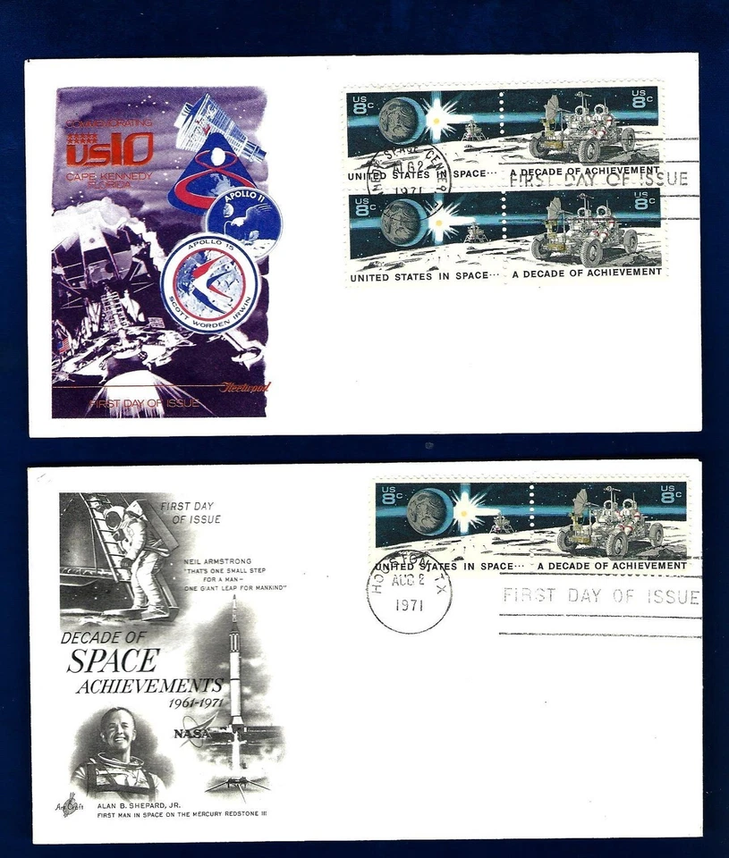 X33 Decade of Space Achievement F.D.C. #1434-1435 Pair & Block of 4, Aug. 2 1971 - Image 1 of 1