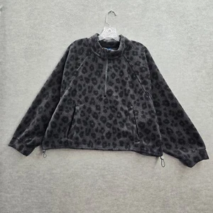 Old Navy Women Jacket XL Gray Sherpa Leopard Print 1/2 Zip Mock Neck - Picture 1 of 10