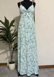 No Boundaries Boho Tiered Spring Maxi Dress XL 15-17 Aqua Floral Lined Summer - Picture 1 of 16