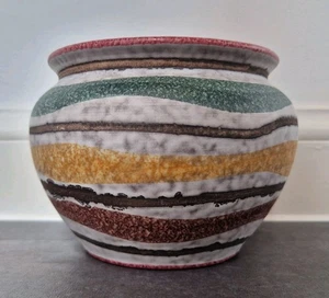 Vintage Italian Studio Pottery Planter MCM Stripe Texture Glaze 50s 4" Decor Pot - Picture 1 of 14