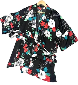 Accappatoio kimono floreale made in Hawaii nero rosso verde con cintura taglia unica come M/L - Foto 1 di 12