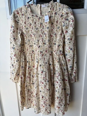 Gap Dress Girls XL(12) Cream Floral Metallic Shine Smocked Trim Skater NWT - Image 1 of 4
