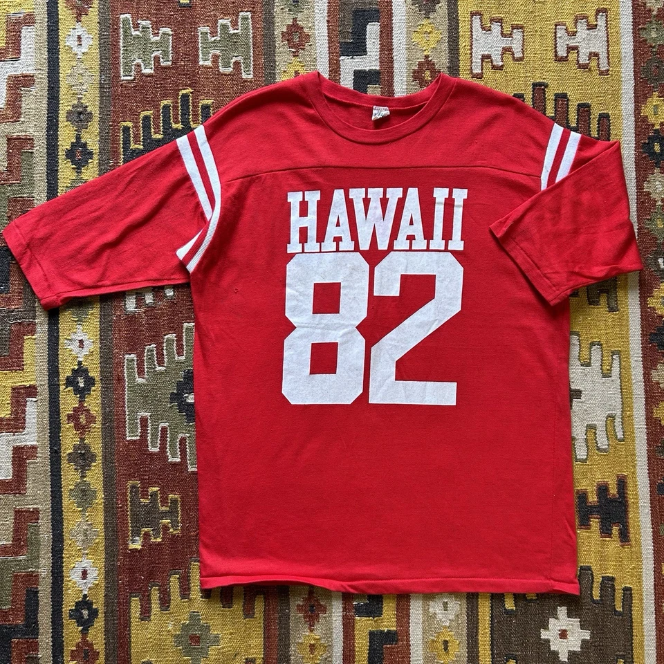 Camiseta Jersey Recuerdo Algodón Peinado Artex #82 Hawaii Años 80 De Colección Talla XL - Roja Foto 1 de 4