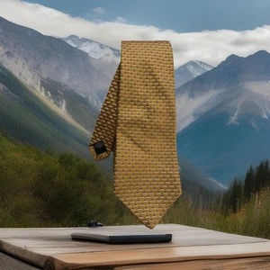Calvin Klein Men's Silk Tie 60” X 4" Gold With Gray & Silver Triangles Geometric - Picture 1 of 8