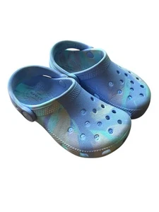 Crocs Classic Tie Dye Marbled Clogs Toddler Kids Size C10 Water Shoes Blue Teal - Picture 1 of 11