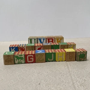 20 Wooden Alphabet Animals Numbers Pictures Blocks Children Vintage H2 - Picture 1 of 7