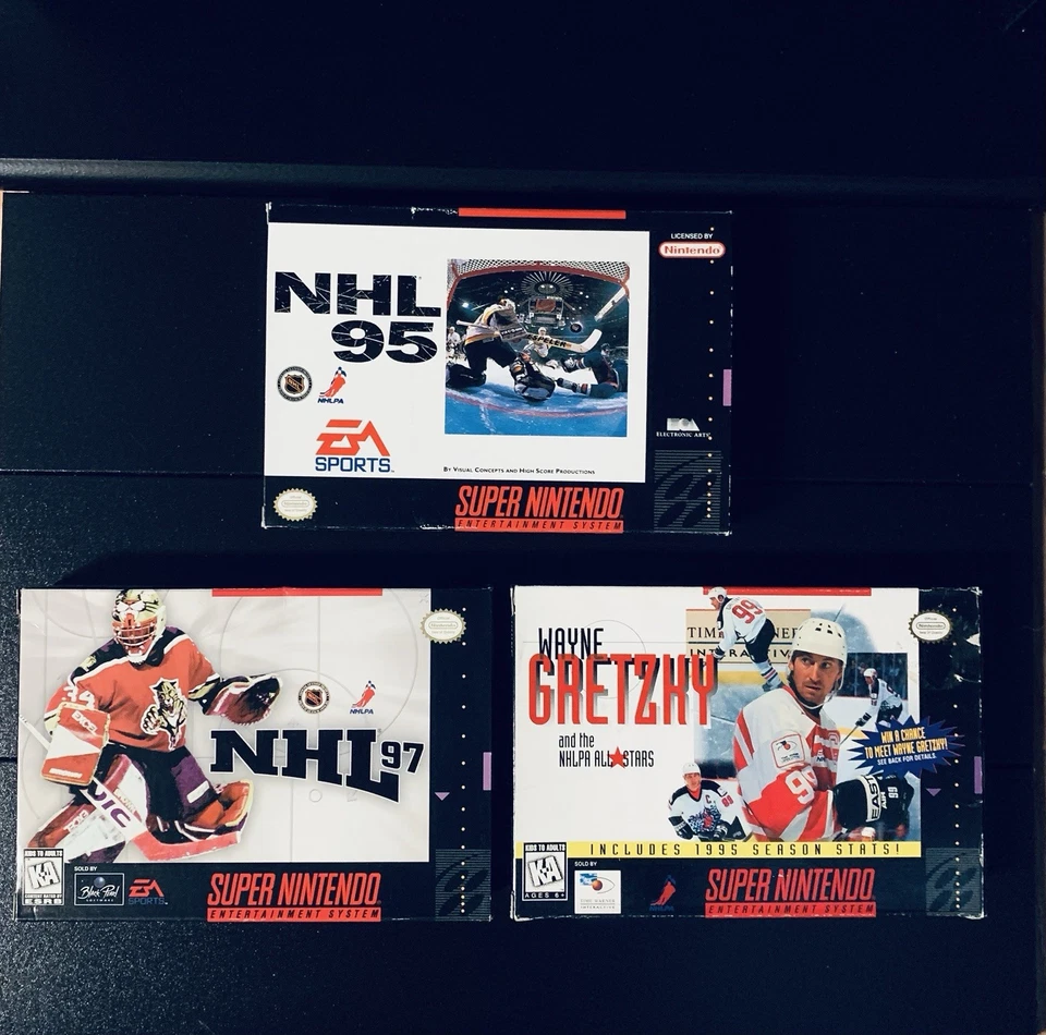 NHL 95 NHL 97 Wayne Gretzky Hockey Super Nintendo Lot SNES Complete CIB Box - Image 1 of 4