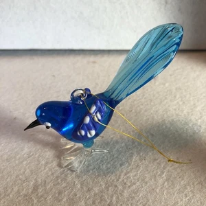 Mundgeblasene Glas Skulptur Murano blau Vogel Ornament - Bild 1 von 9