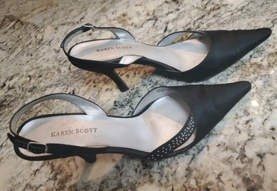 Tacones Karen Scott Cleoblk negros satinados talla 9,5 Foto 1 de 4