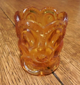 Vtg L E Smith Amber Glass Toothpick  Holder Moon & Stars  Ruffled Edges - Picture 1 of 4