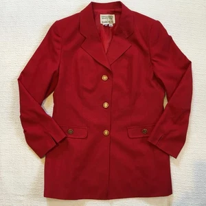Vtg Mary Kay Brookhurst Inc Red Blazer Women's 12R Button Front Gold MK Buttons - Picture 1 of 8