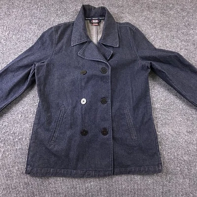 Old Navy Jacket Womens XL Double Breasted Blue Denim Dark Wash Button Up Coat - Image 1 of 4