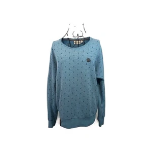 Naketano Sweatshirt Womens Small Blue Anchor Print Pullover Brave New Word - Picture 1 of 13