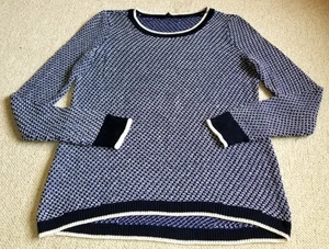 Womens Sweater-TALBOTS-navy/blue/white tweedy cotton hi-lo pullover-L - Picture 1 of 4