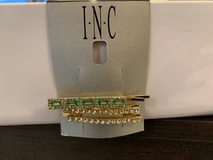 INC Gold Tone with Clear & Green Rhinestones Hair Bobby Pin Set NWT - Picture 1 of 3