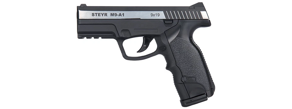 Pistola de aire comprimido Asg Steyr M9-A1 doble tono CO2 sin retroceso - Airsoft negra/plateada Foto 1 de 4