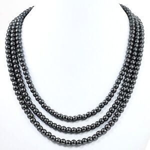 Women Jewelry 3-Strands Natural Hematite Statement Bib Necklace 18" free shippin