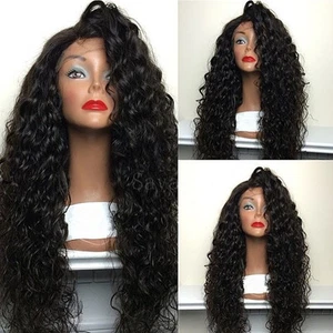 Long Synthetic Lace Front Wigs Water Wave Black Women Heat Resistant Glueless - Picture 1 of 10