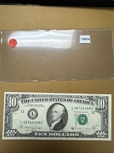 1988 A Federal Reserve 10 Dollar Bill - Picture 1 of 4