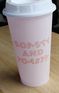 Starbucks Reusable Cream Pink Cup Grande 16oz ROASTY AND TOASTY 2019 Winter xmas - Picture 1 of 4