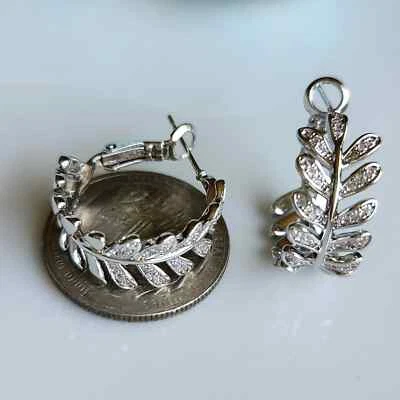 925 Sterling Silver White Sapphire 7/8'' Earrings Omega Back Gemstone - Image 1 of 3