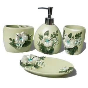 Decorative Bathroom Accessories Set, Pastoral Style Vanity Organizers Flower - Picture 1 of 6