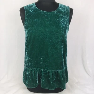 Top donna J Crew blusa peplo velluto senza maniche verde taglia 6 - Foto 1 di 8