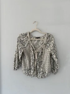 American Eagle Womens Floral Long Sleeved Blouse White And Blue Size M - Picture 1 of 6