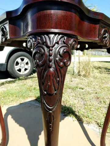 ANTIQUE MAHOGANY BALL FOOT TABLE Chippendale Leather Top w Ball Foot beautiful Cover